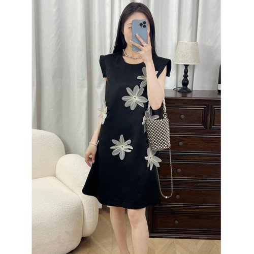 立體花朵氣質連衣裙2025夏季女新款淑女無袖名媛女神範高級感裙子