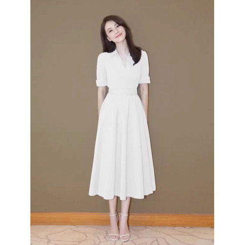 XZOXZO 法式赫本風黑色v領連衣裙2025新款女夏季氣質收腰顯瘦長裙