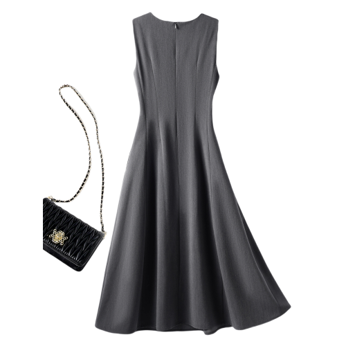 優雅氣質背心連衣裙女2025春夏新款高級感灰色無袖收腰中長a字裙
