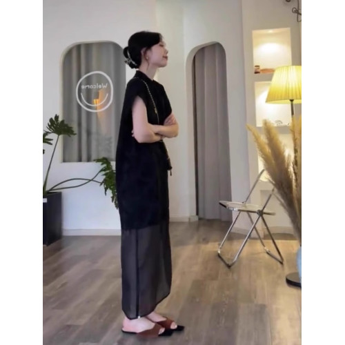 XZOXZO2025新款新中式黑色連衣裙女夏季驚豔拼接小衆設計顯瘦裙子