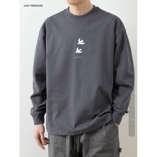 LFH寫意 305G重磅純棉印花長袖男T恤春季oversize小領口寬鬆潮T