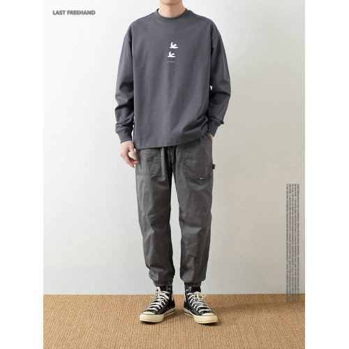 LFH寫意 305G重磅純棉印花長袖男T恤春季oversize小領口寬鬆潮T