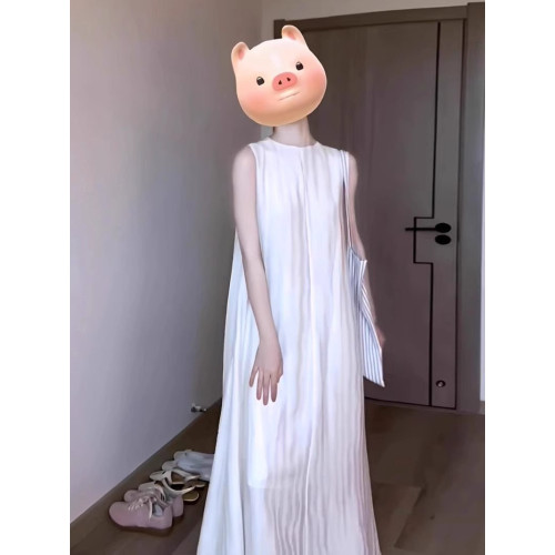 XZOXZO法式白色無袖連衣裙氣質女神範長裙鹽系穿搭禦姐風裙子女夏