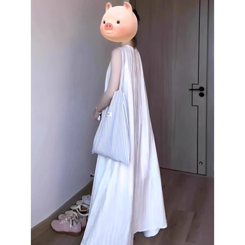 XZOXZO法式白色無袖連衣裙氣質女神範長裙鹽系穿搭禦姐風裙子女夏