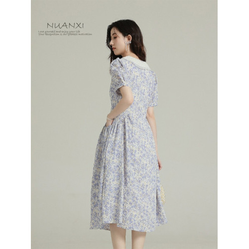 暖兮NUANXI法式茶歇娃娃領碎花連衣裙女夏2025新款海邊度假風裙子