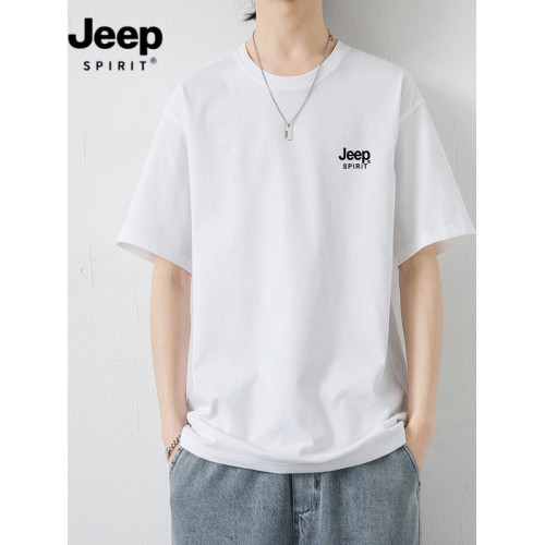 JEEP大碼男裝夏季純棉短袖男T恤圓領寬松休閒運動品質上衣服體恤