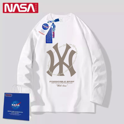 nasa官方旗艦男t恤長袖2025春秋薄款青少年白色純棉打底品牌體恤
