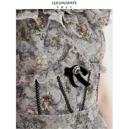 LULUALWAYS【商場同款】25夏季新款法式氣質網紗拼接蛋糕連衣裙女