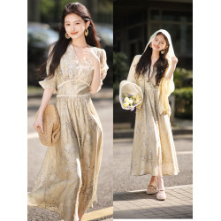 趙大喜自製【】春和景明原創系列｜v領收腰連衣裙2025連衣裙