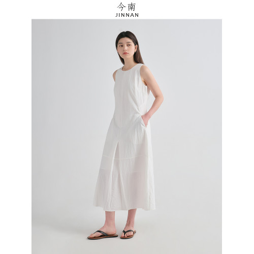 今南JINNAN 春夏簡約時尚赫本風氣質無袖收腰顯瘦背心連衣裙女