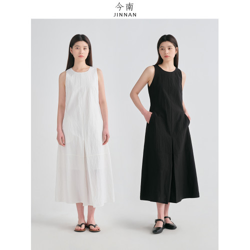 今南JINNAN 春夏簡約時尚赫本風氣質無袖收腰顯瘦背心連衣裙女