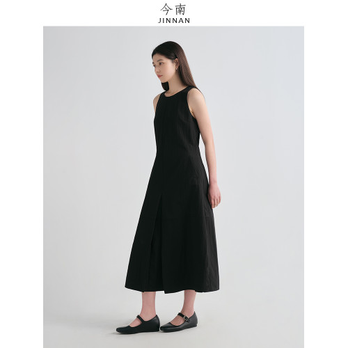 今南JINNAN 春夏簡約時尚赫本風氣質無袖收腰顯瘦背心連衣裙女
