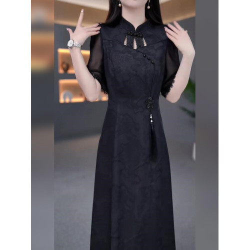 丹貝芬改良版旗袍連衣裙女夏季2025新款顯瘦復古高級感國風a字裙