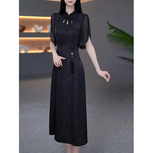 丹貝芬改良版旗袍連衣裙女夏季2025新款顯瘦復古高級感國風a字裙