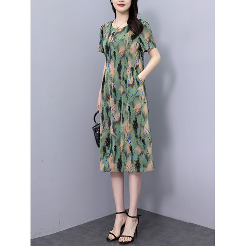 端莊大氣真絲連衣裙女2025夏季新款杭州品牌媽媽裝桑蠶絲裙子減齡