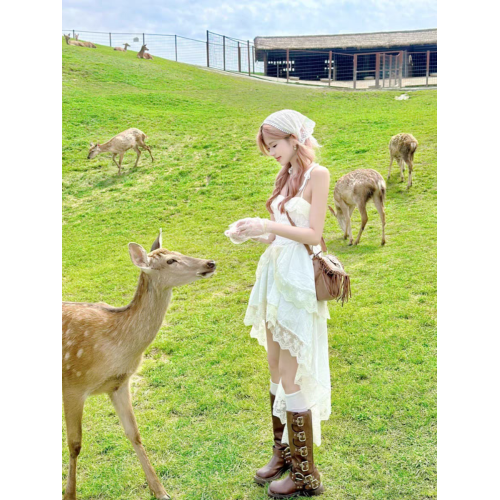 新疆草原大西北川西旅遊穿搭女裝甜辣風前短後長不規則吊帶連衣裙