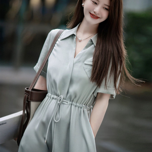 OPMY法系輕奢桑蠶絲連衣裙女款2025夏季新款品牌收腰顯瘦真絲長裙