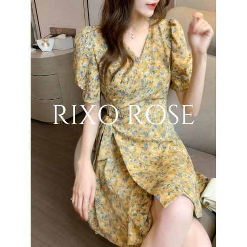 法國Rixo Rose⭐法式氣質碎花連衣裙子女夏季輕奢高級感收腰a字裙