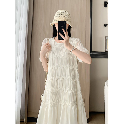 法式白色連衣裙女2025新款高級感小個子時尚遮肚顯瘦超仙a字裙夏