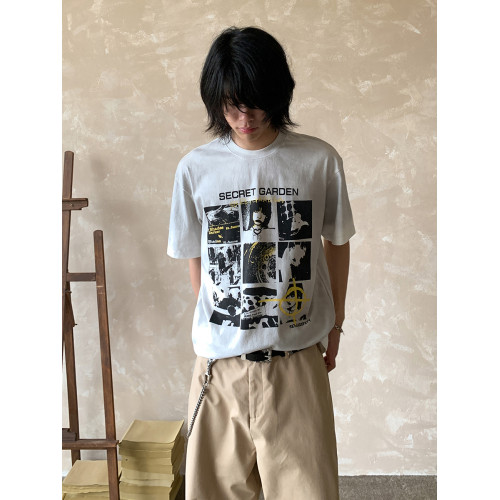 CompactDisc美式復古做舊vintage印花國潮情侶重磅純棉短袖男T恤