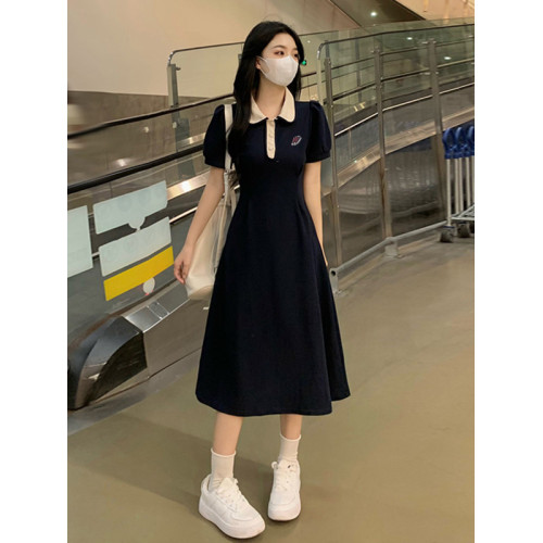 polo領連衣裙少女夏裝2025新款初中高中學生學院風運動收腰長裙子