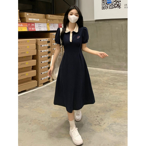 polo領連衣裙少女夏裝2025新款初中高中學生學院風運動收腰長裙子