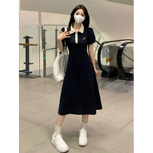 polo領連衣裙少女夏裝2025新款初中高中學生學院風運動收腰長裙子