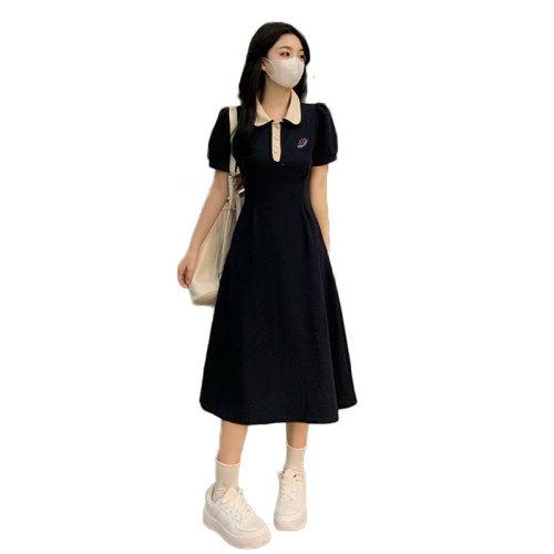 polo領連衣裙少女夏裝2025新款初中高中學生學院風運動收腰長裙子