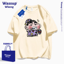 wassup聯名蠟筆小新短袖男t恤2025新款夏季潮牌美式寬松純棉上衣