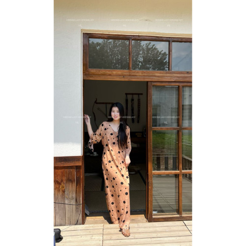 【朝花夕拾】HL棉綢夏季短袖氣質國風女神寬松時尚顯瘦長款連衣裙