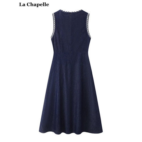 拉夏貝爾/La Chapelle民族風刺綉背心連衣裙女夏季修身顯瘦牛仔裙