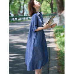 小耳出品【寵粉】重磅色織亞麻/絲光感萊賽爾 襯衫領連衣裙女