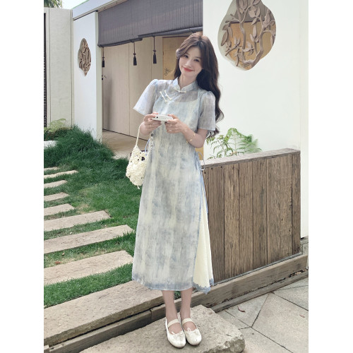 新中式國風禪意改良旗袍曡穿連衣裙套裝女夏季2025新款裙子兩件套