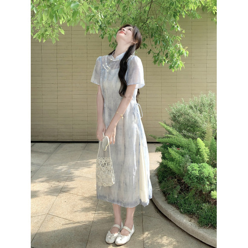 新中式國風禪意改良旗袍曡穿連衣裙套裝女夏季2025新款裙子兩件套