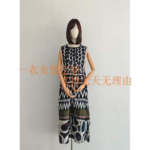同款2025年夏季新品圓領印花拼接無袖背心中長款連衣裙080367