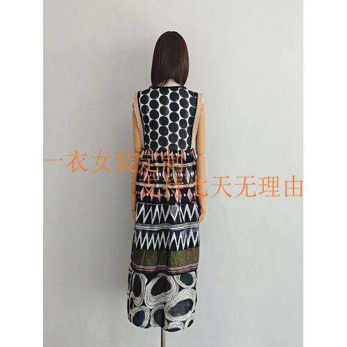 同款2025年夏季新品圓領印花拼接無袖背心中長款連衣裙080367