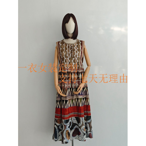 同款2025年夏季新品圓領印花拼接無袖背心中長款連衣裙080367