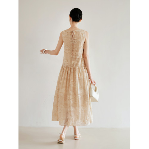 嘉綺瑞希 天絲亞麻重工刺綉炒色 肌理簡約國風圓領無袖寬鬆連衣裙 嘉綺瑞希 天絲亞麻重工刺綉炒色 肌理簡約國風圓領無袖寬鬆連衣裙