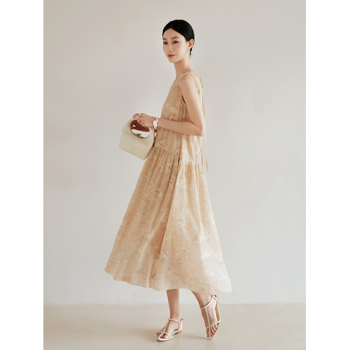 嘉綺瑞希 天絲亞麻重工刺綉炒色 肌理簡約國風圓領無袖寬鬆連衣裙 嘉綺瑞希 天絲亞麻重工刺綉炒色 肌理簡約國風圓領無袖寬鬆連衣裙
