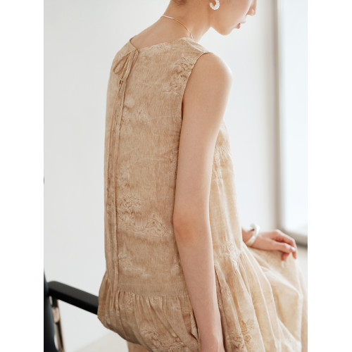 嘉綺瑞希 天絲亞麻重工刺綉炒色 肌理簡約國風圓領無袖寬鬆連衣裙 嘉綺瑞希 天絲亞麻重工刺綉炒色 肌理簡約國風圓領無袖寬鬆連衣裙