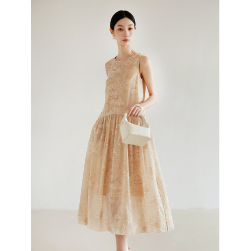 嘉綺瑞希 天絲亞麻重工刺綉炒色 肌理簡約國風圓領無袖寬鬆連衣裙 嘉綺瑞希 天絲亞麻重工刺綉炒色 肌理簡約國風圓領無袖寬鬆連衣裙