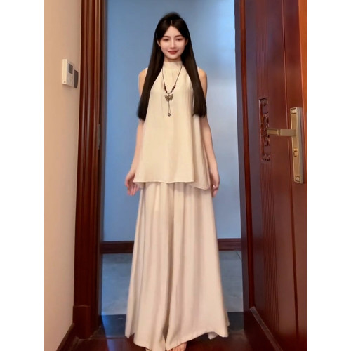 新中式國風無袖套裝連衣裙子女裝夏季2025新款清冷藝術感穿搭長裙