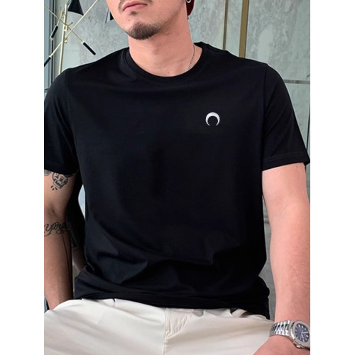 歐洲站高級潮牌短袖男T恤刺綉月亮小標輕奢絲光棉修身簡約純色潮t