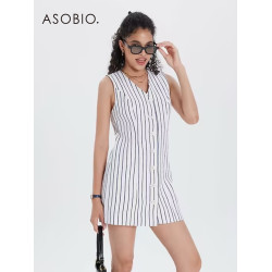 ‘亞麻系列’Asobio西裝連衣裙女夏季無袖收腰純色通勤長裙113