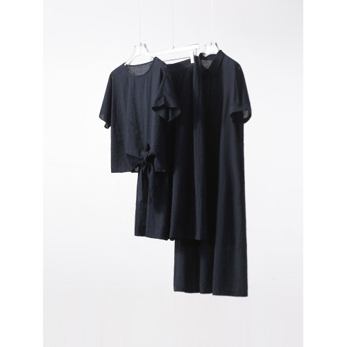 丨霧藍詩牋-雲隱系列丨方格提花透氣天絲亞麻連衣裙小衫半身裙