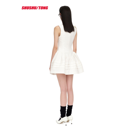 【SHUSHUTONG】2025夏季新款女款時尚優雅領側蝴蝶結裝飾連衣裙