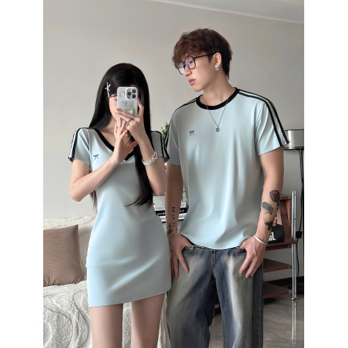 美式情侶裝一 衣一裙純欲辣妹風短裙女夏季新款潮流百搭短袖男t恤