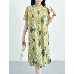 2025年夏新款棉綢時尚百搭旗袍裙女寬松顯瘦百搭國風人造棉連衣裙