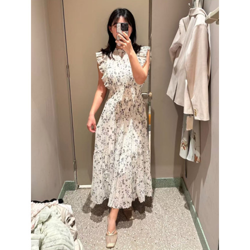 日系2025夏陳都靈樹莓貝貝同款印花碎花飛飛袖百褶連衣裙女兩件套