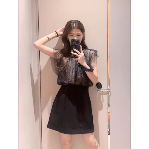 日系S家2025夏季新甜美小個子拼接假兩件小飛袖連衣裙SWFO252156